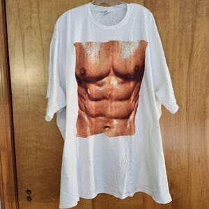 Port and Company White Short Sleeve Tee With 6 Pack Abs Graphic